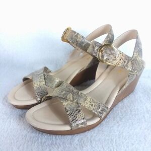 Cole Haan Air Tali Wedge Sandals  Women's 10.5 B Snake Print Leather Cross Strap